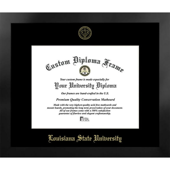 Louisiana State University 14w x 11h Manhattan Black Single Mat Gold Embossed Diploma Frame with Bonus Campus Images Lithograph (value savings at $59)