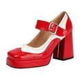 thumbnail image 1 of WLOELOEW Women'S Fashion High Heel Shoes With Color Block Detail In Red Pu Material Size 6.5 Us Foot Length 9.45 Inches Thick Sole Design, 1 of 6