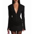 thumbnail image 3 of Women'S Knit Bodycon Dress Long Sleeve V Neck Bodycon Sheath Dress Elegant Party Mini Dress Black L, 3 of 9