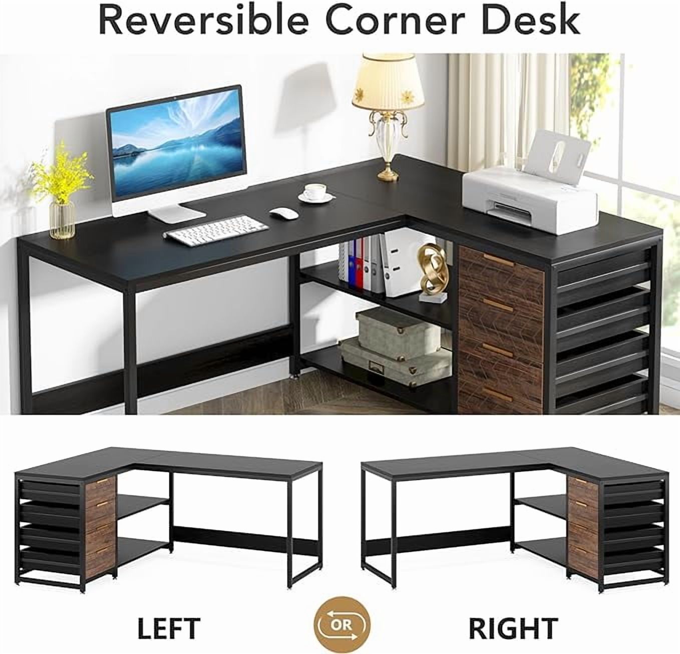 Tribesigns L Shaped Computer Desk, 59" Modern Reversible Office Corner Desk for Home Office, Black