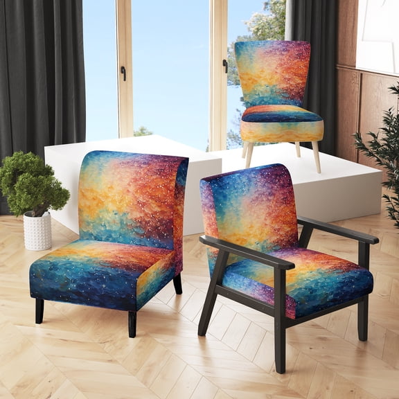Designart "Colorful Sky Photo delicate Illusion III" Multi-Color Pointillism Upholstered Accent Chair - Traditional Arm Chair For Living Room