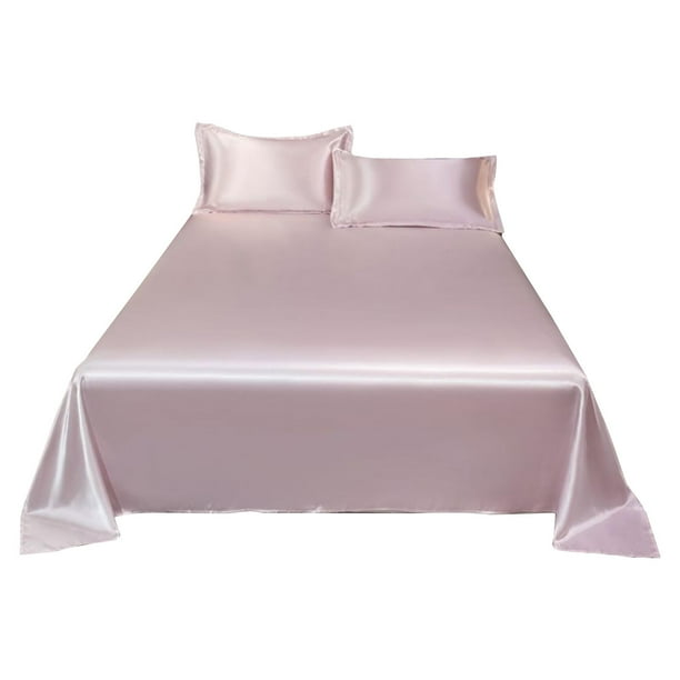 Juego de 3 fundas de almohada y sábanas de seda de hielo: lujosa y suave sábana de seda de hielo, apta para todas las estaciones, tela de seda de hielo fresca, lavable a máquina.