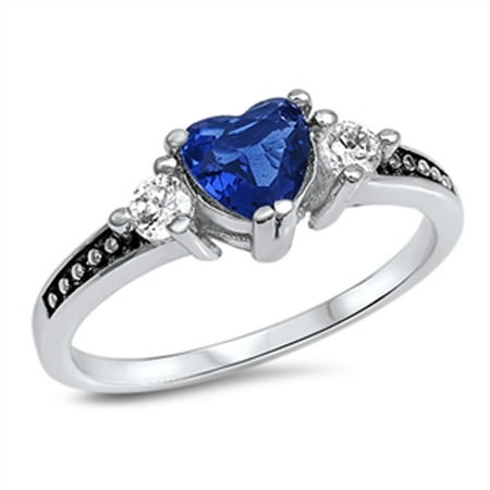 CHOOSE YOUR COLOR Blue Simulated Sapphire Heart Promise Ring .925 Sterling Silver Band CZ Female Size 6