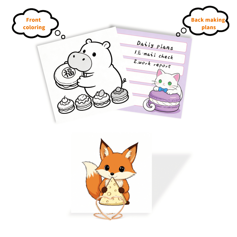 Cute Double-Sided Sticky Notes - 100 Pcs, Original 100 Unique Coloring & Note-Taking Patterns