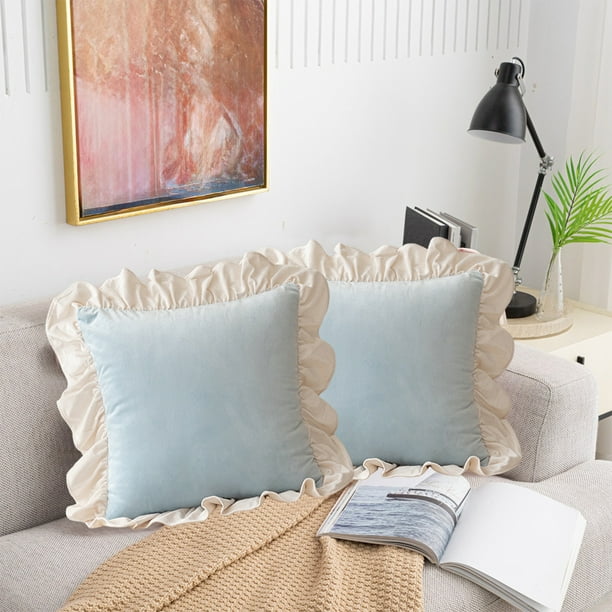 Almohada lumbar de terciopelo Holland de Lisbinx | Cojín de respaldo aterciopelado de 45 x 45 cm para sofá y cama | Relleno suave con cremallera invisible | Cojín decorativo rosa, amarillo y azul