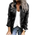thumbnail image 1 of Fashion Womens Loose Solid Color Long Sleeve Denim Button Pocket Shirt Jacket, 1 of 4