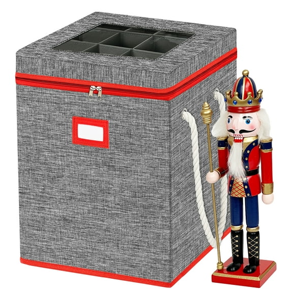 Christmas Nutcracker Collectibles Storage Box, Large Ornament Box for 9-16' Tall Nutcrackers, Ornaments (Red and Gray)