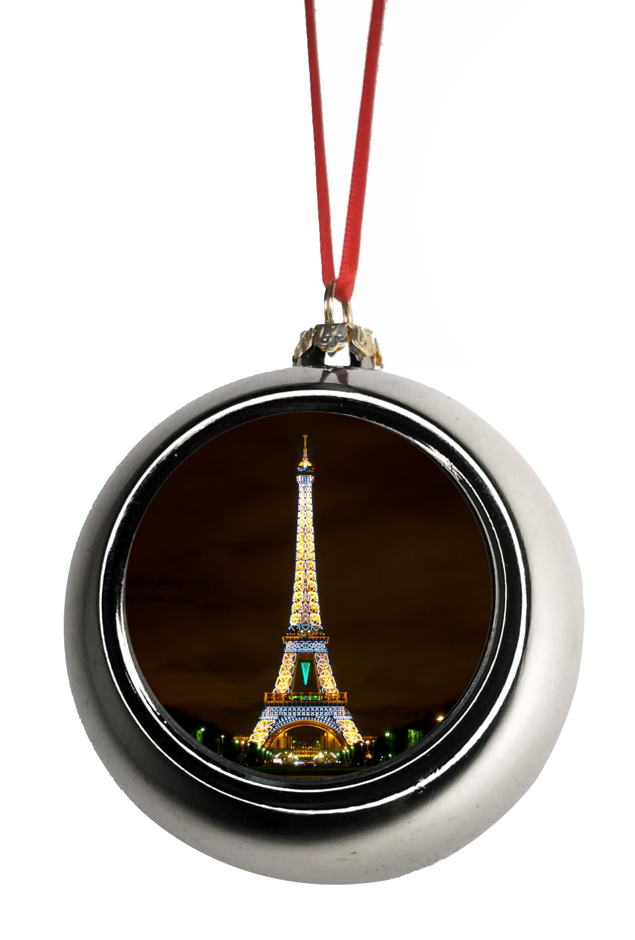 Eiffel Tower Lit Up on Christmas Eve Ornaments Silver Bauble Christmas Ornament Ball Tree Decor