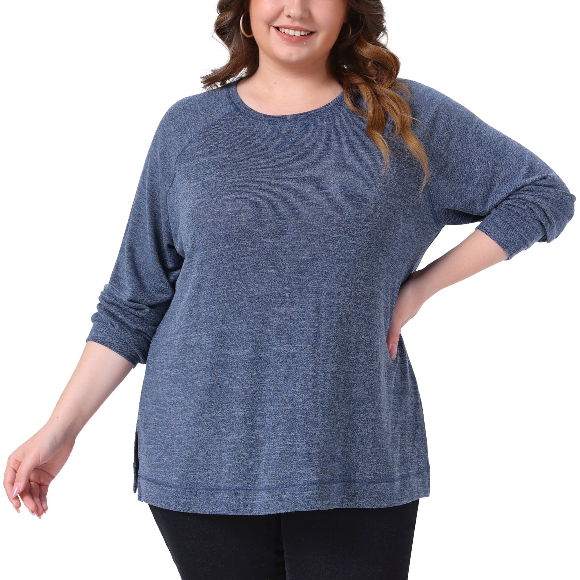 DARING DIVA Women's Plus Crew Neck Casual Pullover Knit Blouse Top 3X Dark Blue