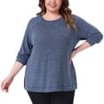 thumbnail image 2 of DARING DIVA Women's Plus Crew Neck Casual Pullover Knit Blouse Top 1X Dark Blue, 2 of 6
