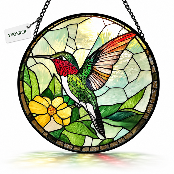 Sun Catcher Suncatcher Stained Glass Window Hanging Hummingbird Decor Gifts for Women Christian Gift Puzzle Stain Sage Green Art Acrylic Door Ornament