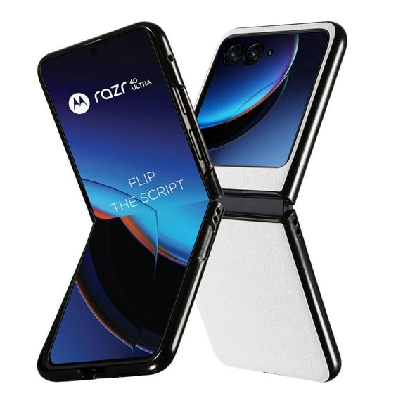 Case for Motorola Razr 40 Ultra Lytchee Pattern PU Leather Folding Cover, Compatible with MagSafe Wireless Charging, Rugged PC Shockproof Lens Protection Anti-Scratches Slim Case, White