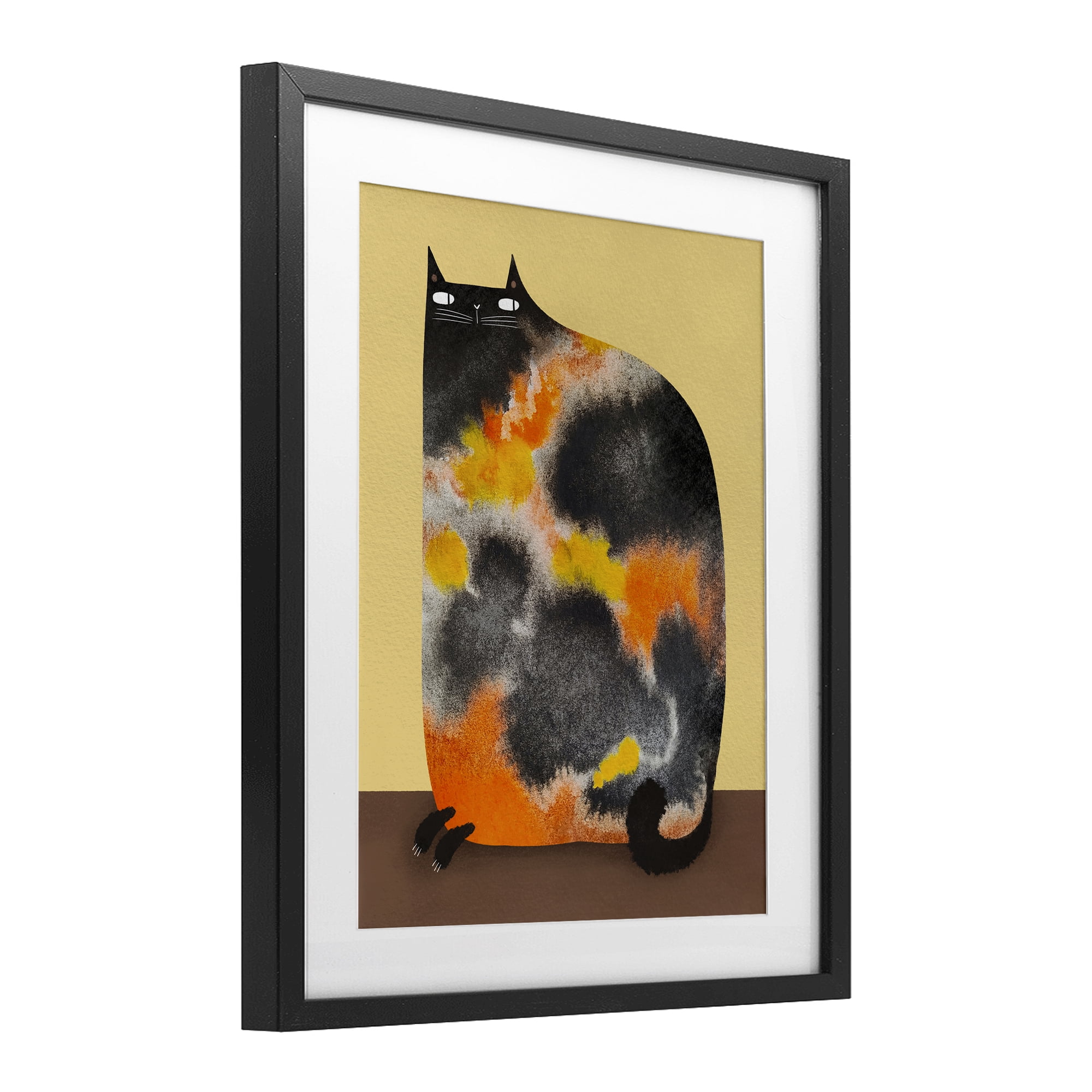 Stupell Industries Diluted Calico Cat Black Framed Print Under Glass, design by Gabriela Avila