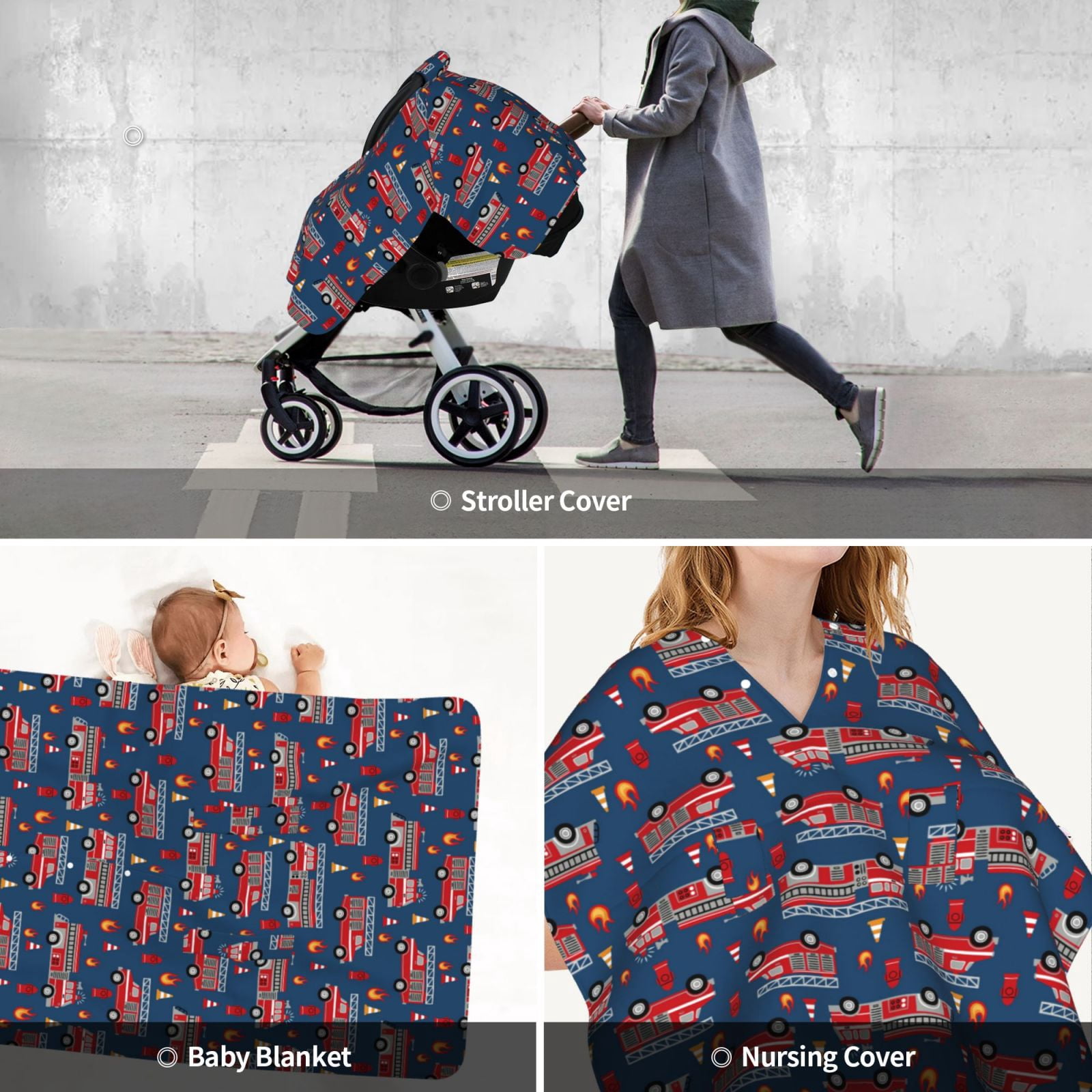 Car Seat Cover Baby - Fire Truck 1 Breathable Infant Car Seat Cover for Baby Carseat, Lightweight Comfort Baby Essentials Must Haves Newborn Stuff for Girl Boy