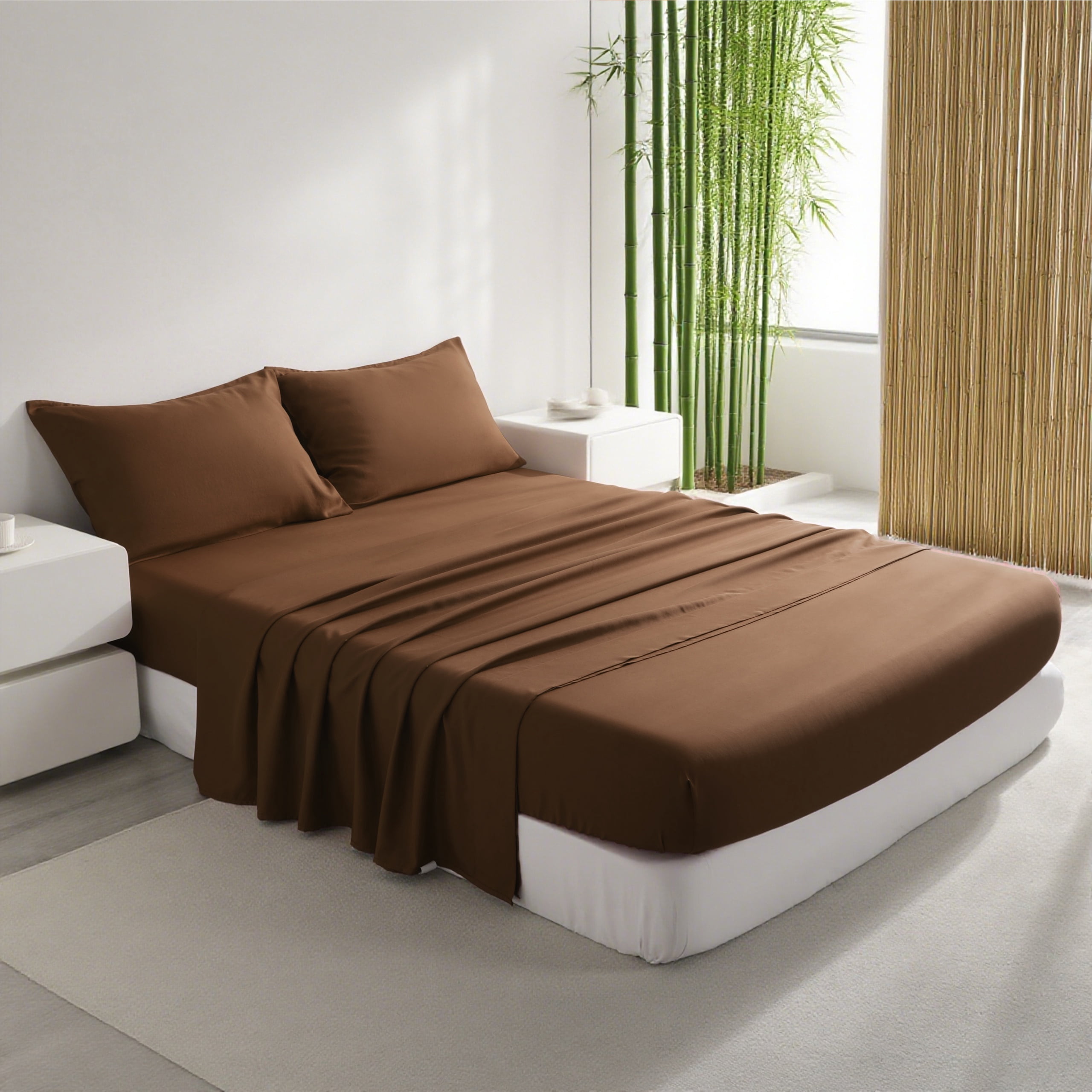 Ntbay 3-Pieces Twin Size Bamboo Bed Sheets Set, Ultra Breathable & Cooling Bedding Set with 1 Deep Pocket Fitted Sheet & 1 Flat Sheet & 1 Envelope Pillowcases, Coffee