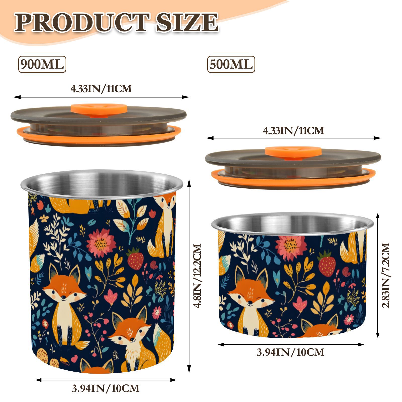 Fox Animal Airtight Coffee Bean Canister 30oz Food Storage Containers with Lids For Gournd, Tea, Sugar, Flour, Rice, Cereal, Candy Cookie Jar
