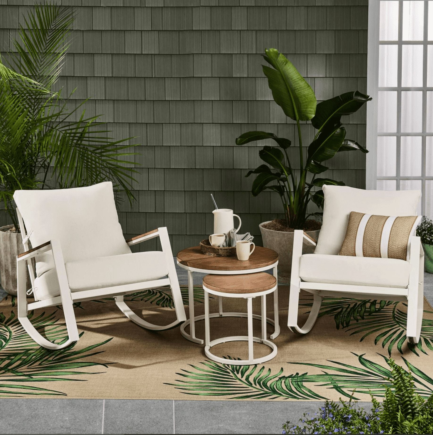 Better Homes & Gardens Marlow Outdoor 2pk Patio Rocking Chairs, White Frame/Cream Cushion