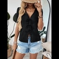 thumbnail image 4 of Tops de Crochet para Mujer, Conjuntos de Vacaciones de Verano, Moda Playera 2025, Ropa Casual , Blusas de con Lazo Delantero. Negro XL, 4 of 10