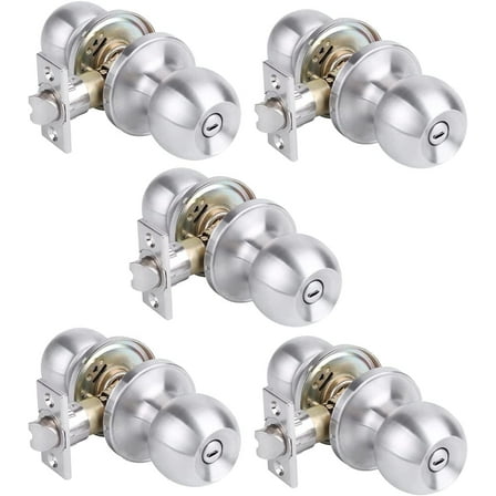 YIHATA 5 Pack Privacy Doorknobs, Keyless Round Knob Set for Bedroom and Bathroom, Interior Doorknobs, Satin Nickel Finish