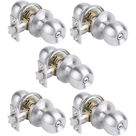 YIHATA 5 Pack Privacy Doorknobs, Keyless Round Knob Set for Bedroom and Bathroom, Interior Doorknobs, Satin Nickel Finish