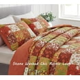 thumbnail image 4 of Chezmoi Collection Leilani 3-Piece Boho Washed Cotton Quilt Set Queen Size - Bohemian Quilted Bedding Orange Green White Floral Printed Patchwork Lightweight Bedspread Set for All Season, 4 of 8