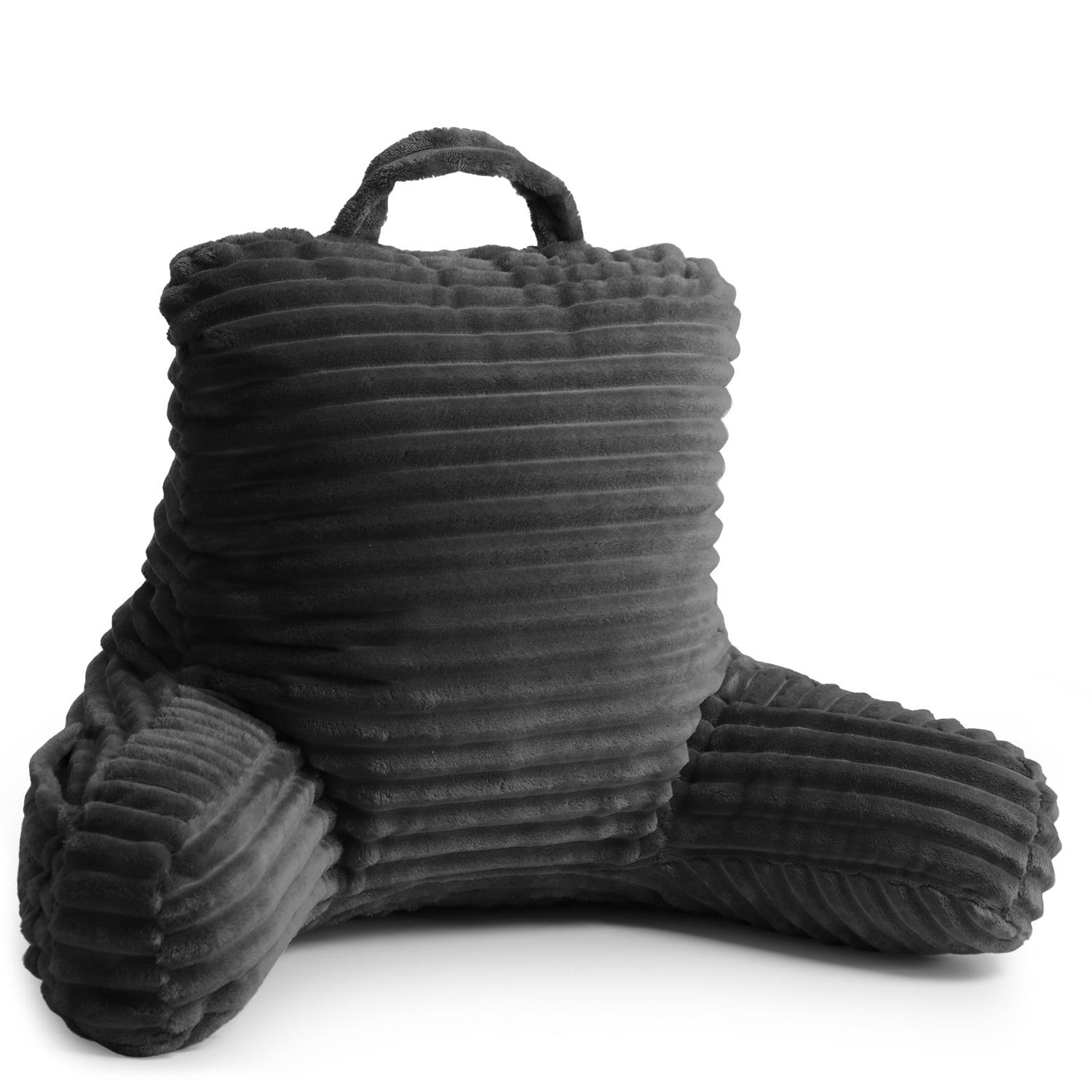 Clara Clark Bedrest Reading Pillow with Arms and Pockets-Shredded Memory Foam, Medium, Dark Gray