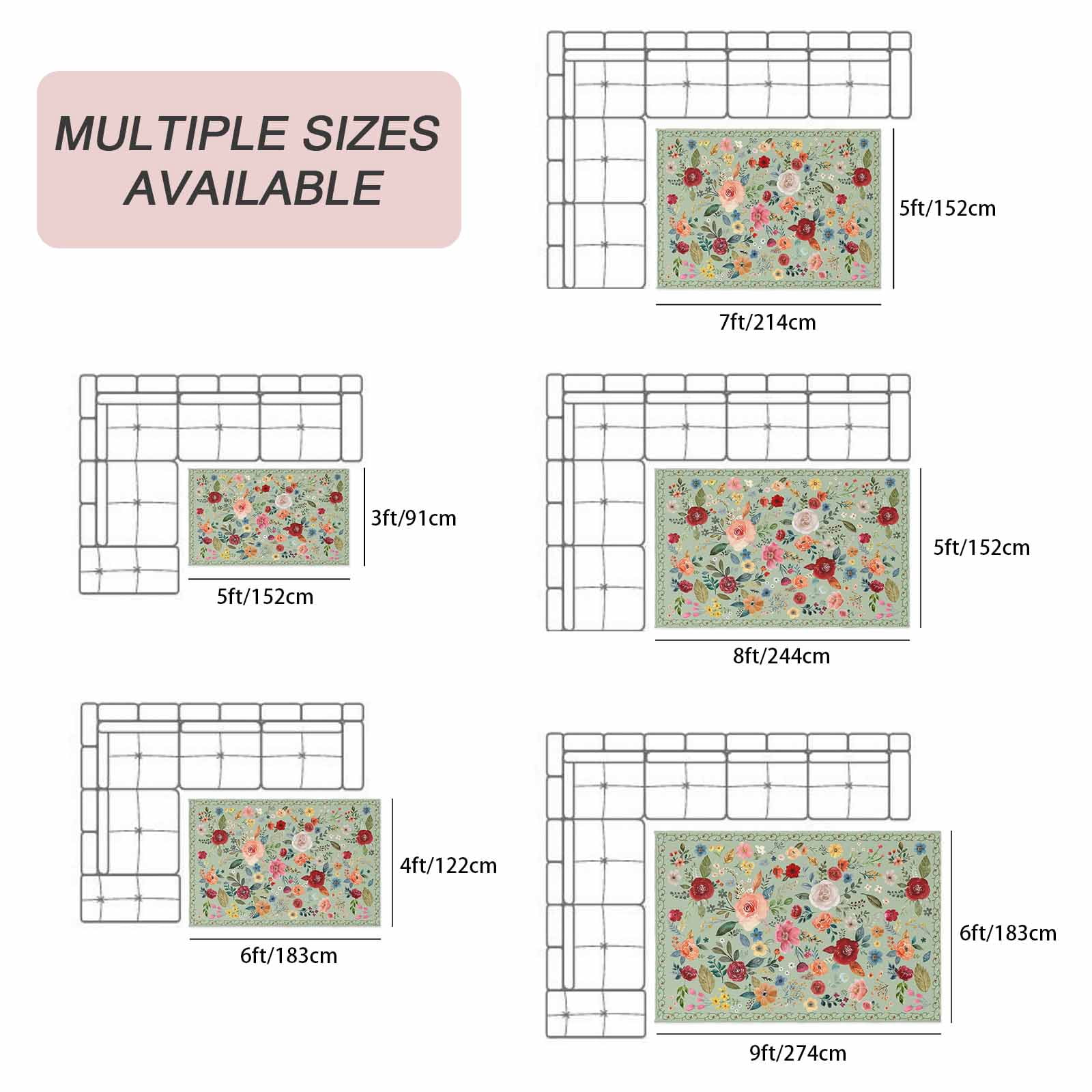 Sage Green Floral Outdoor Rug 3x5 Ft, Non Slip Washable Area Rug, Spring Flowers Leaves Farmhouse Patio Rugs Carpet Runner, Large Floor Mat for Indoor/Outdoor Deck Porch Camping