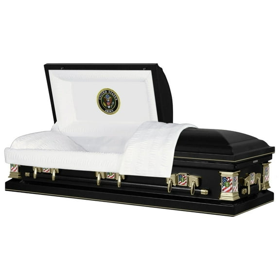 Titan Casket, Veteran Premier Steel Army Casket with White Crepe Interior and Army Head Panel