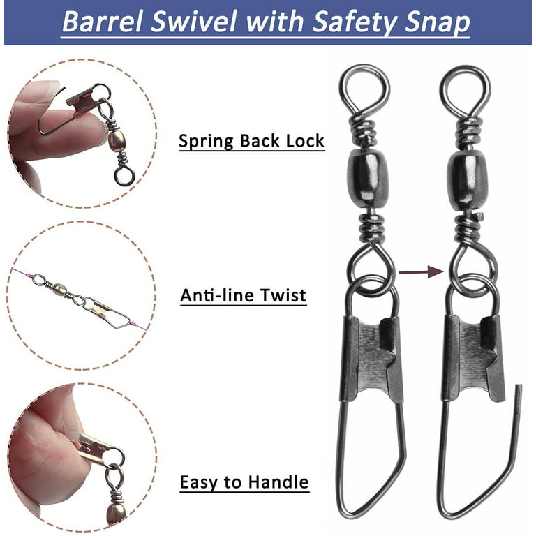 Barrel Swivel Snap Kit - 50pcs Barrel Swivels with Safety Snaps
