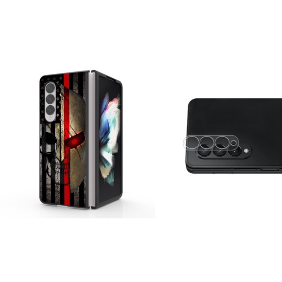 Accessory Bundle for Galaxy Z Fold 4: Slim Snap-On Case (American Spartan), Rear Camera Glass Protector