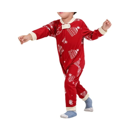

Christmas Family Matching Sleepwear Parent-child Tree Snowflake Print Pajamas Long Sleeve Tops Pants/Jumpsuit(Red Baby)