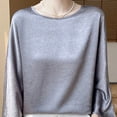 thumbnail image 6 of SSZMDLB Women Silk Satin Long Sleeve Tshirt Round Neck Flowy Casual Basic Blouse Travel Vacation Outfits Summer Tops, Gray M, 6 of 6
