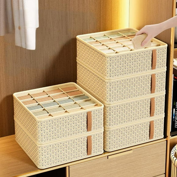 Fiudx Caja de Almacenamiento Beige con Diseño de Cajón, Compartimentos Segmentados, Tela No Tejida Resistente, Organizador de Ropa Pequeño, Plegable y Ahorra Espacio, Ideal para Organizar Tu Armario,