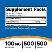 Nutricost Caffeine Capsules 100mg, 500 Capsules - Non-GMO, Gluten Free Supplement