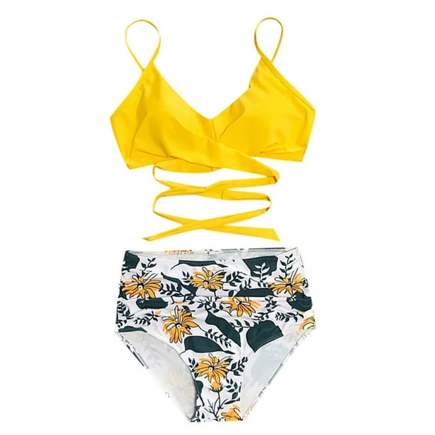 Ensemble Bikini Femme Chaînes Dos Nu Floral - Maillot Deux Pièces Contrôle Ventre Push-Up
