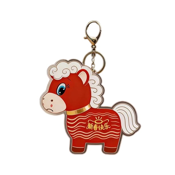 Llavero con colgante de caballo rojo acrílico, diseño de dibujos animados, anilla de metal con bendiciones de Año Nuevo, mochila escolar, regalo para festivales, 2026