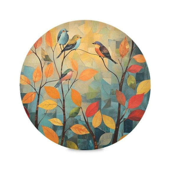 Round Plate Mat 15.4x15.4 Inchesx1 Placemat Table Mat Kitchen Mat Coffee Mat Fabric Thick, Strong Wear-Resistant, Heat Resistance Colorful Tree Lovely Bird