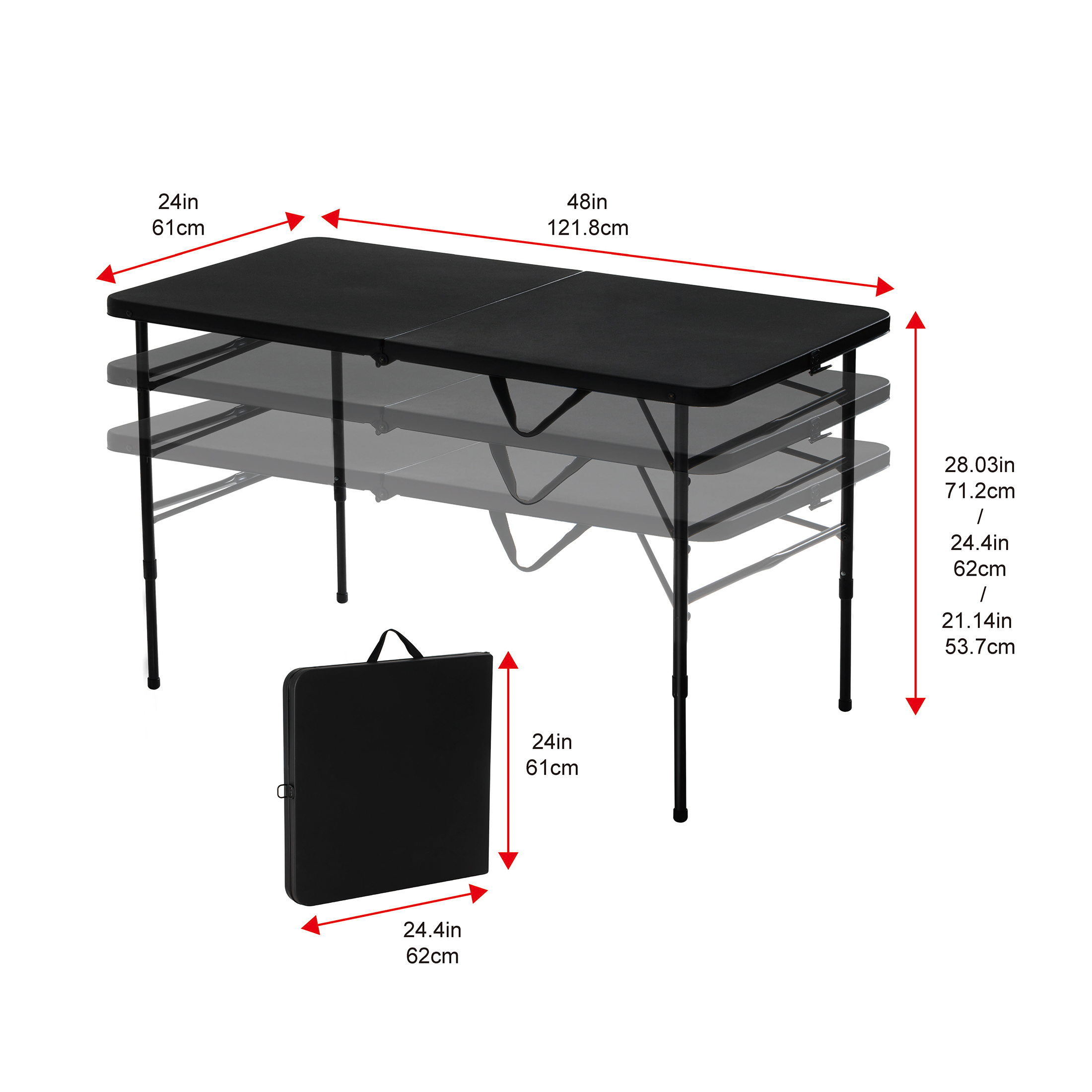 Mainstays 4 ft Adjustable Height Folding Table, Black photo 4