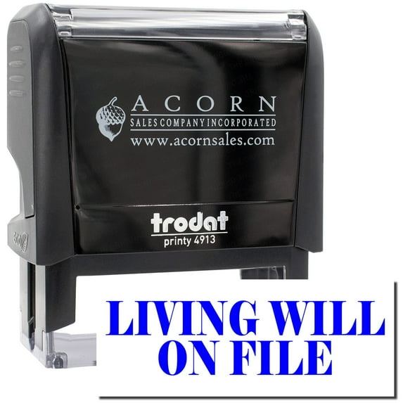 Large Self-Inking Living Will On File Stamp, Trodat Printy 4913, Press and Print Stamping, Impression Size 7/8" x 2-1/4", Up to 10,000 Impressions - Blue Ink