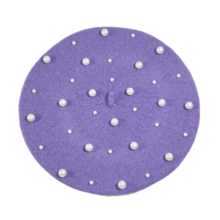 Pearl Beret Hat French Style Beanie Cap Solid Color Winter  display picture 2