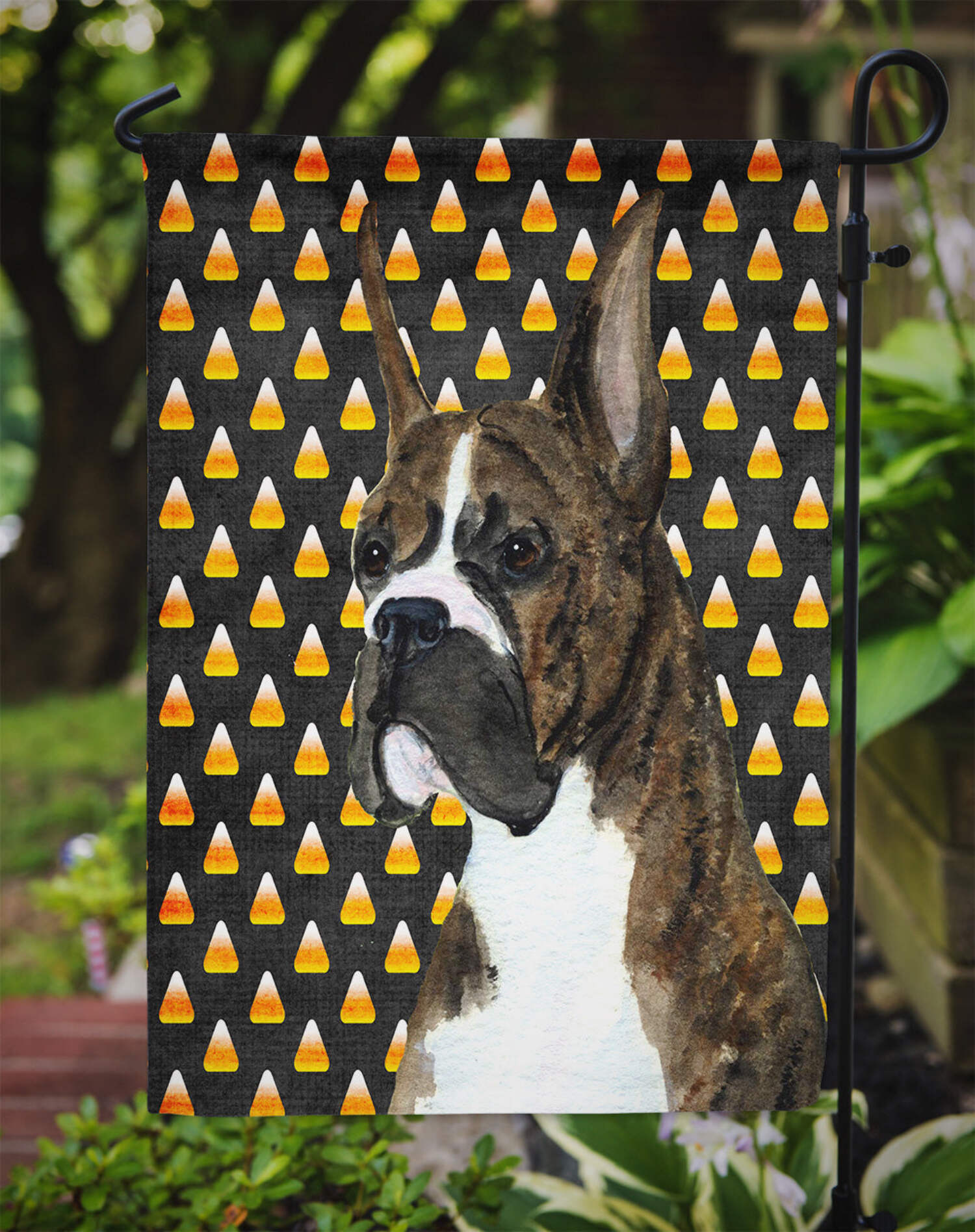 Boxer Candy Corn Halloween Portrait Garden Flag