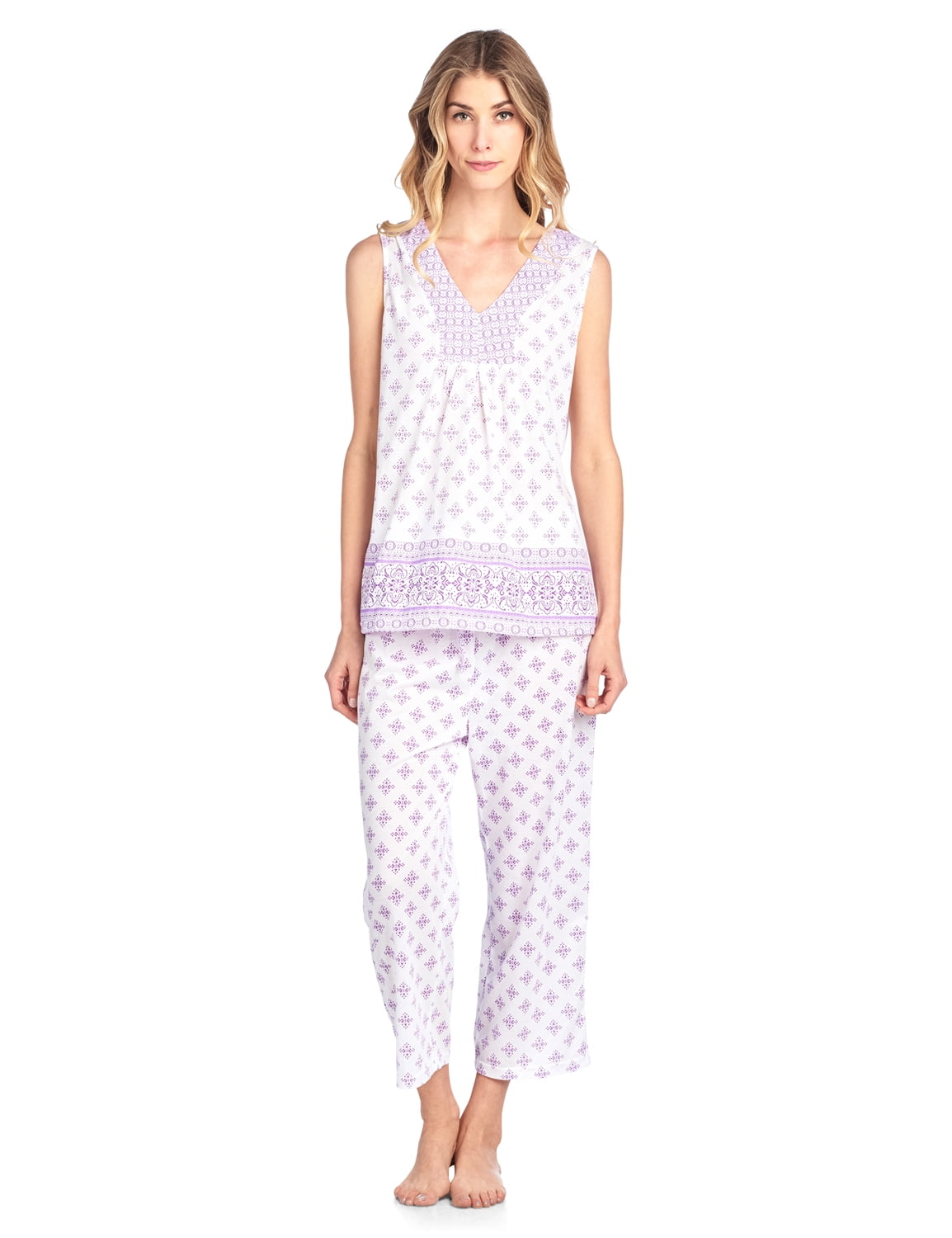 Casual Nights Women's Printed Sleeveless Top & Capri Pajama Set