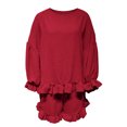 thumbnail image 5 of Cagogo Women's Plus Size 2 Piece Outfits Round Neck Puff Sleeve Blouse Crop Top Elastic Waisted Shorts Casual Set Loose Solid Boho Vacation Travel Clothes, Red S, 5 of 5