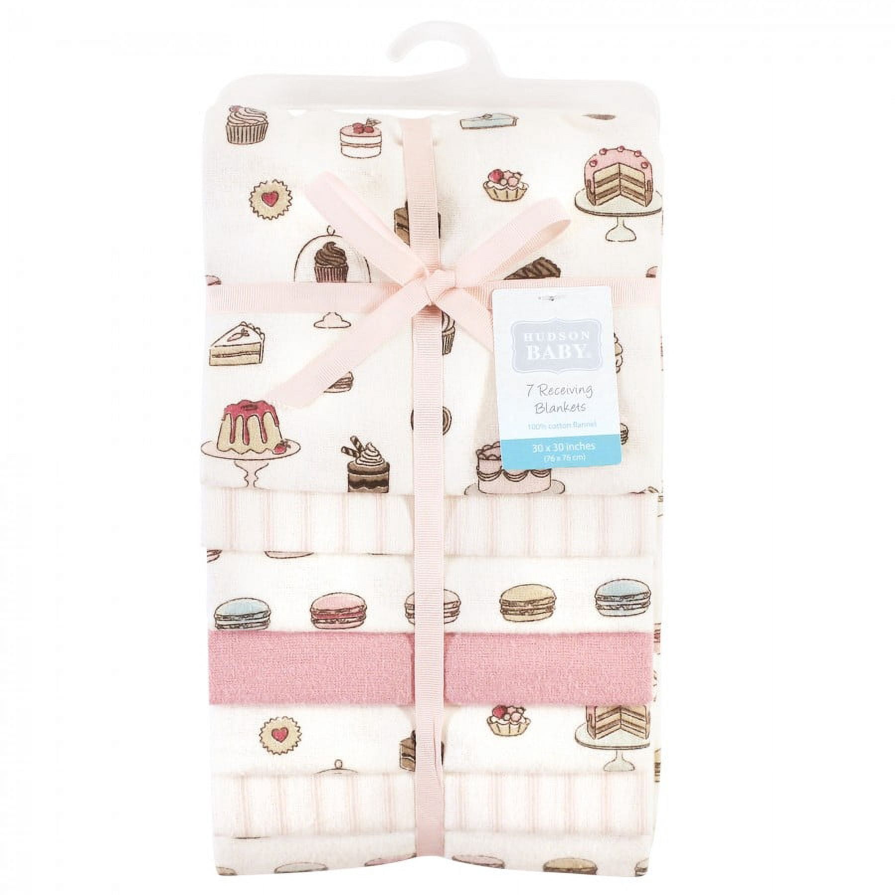 Hudson Baby Infant Girl Cotton Flannel Receiving Blankets Bundle, Sweet Bakery, One Size