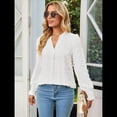 thumbnail image 4 of Blusa de Lunares con Cuello en V y Mangas con Volantes para Mujer, Blusas Holgadas Informales de Color Liso para Trabajar S, 4 of 9