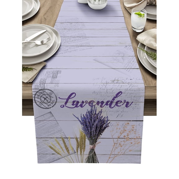 Farmhouse Retro Lavender Table Runner 48 Inches, Purple Floral Bed Runner Dresser Scarves Tabletop for Indoor Outdoor Parties/Ceremony/Banquet, 13" x 48"