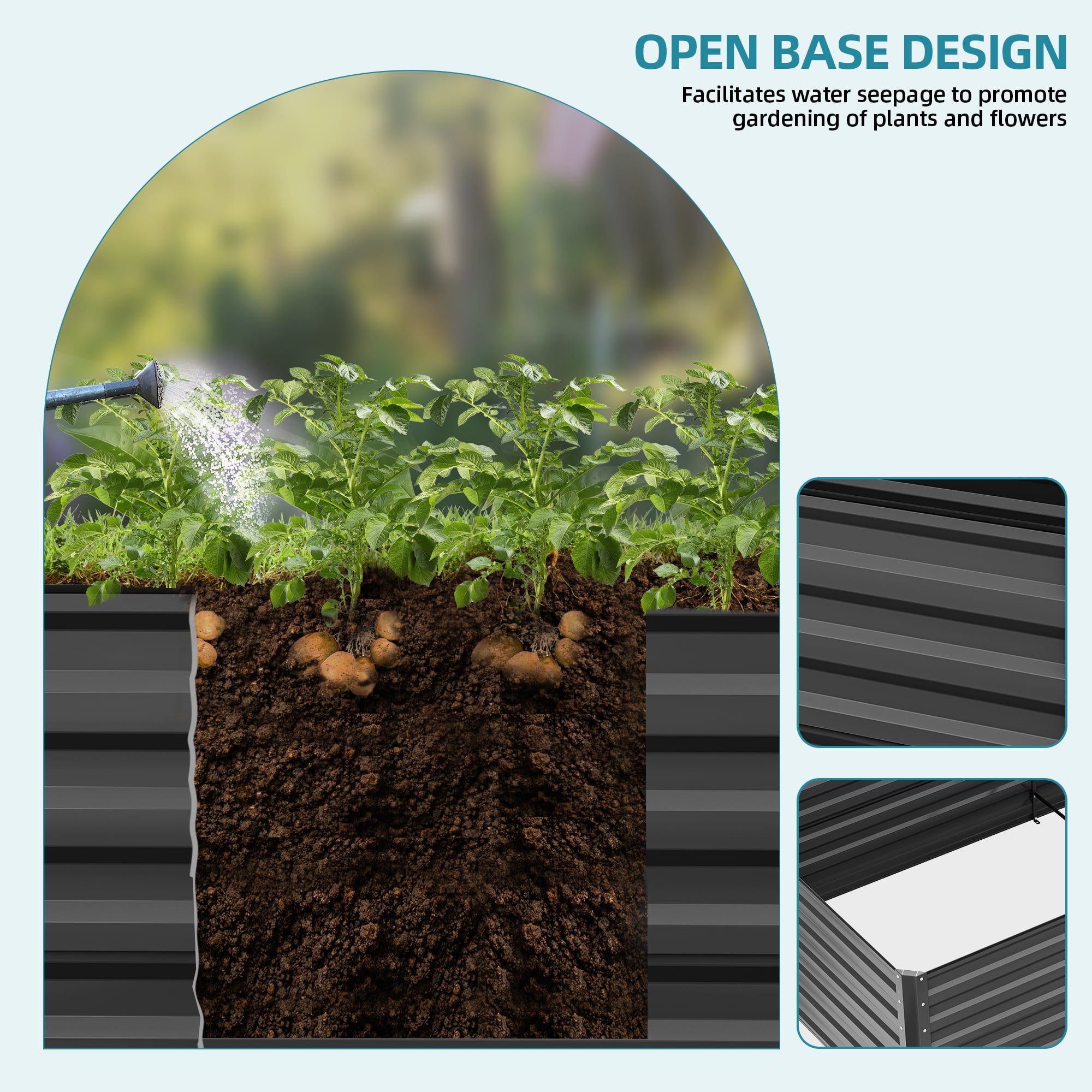 ModFusion 8×4×2 ft Raised Garden Bed Kit with Reinforcement Bars and Stakes, Corrugated Galvanized Steel Metal Planter Box, 479-Gallon Drainage, Large Backyard Plant Pot, Black