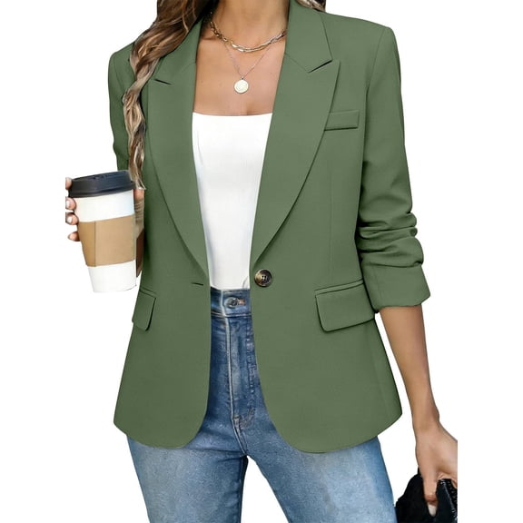 ClodeEU Women's Notched Lapel Open Front Lightweight Blazer,Casual Loose Office Suit Jacket Army Green,Women's Plus L