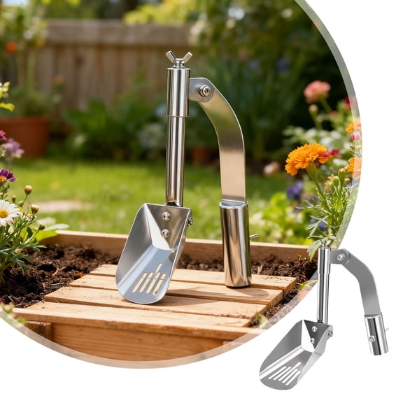 Virenlux Gutter Cleaning Tool Heavy-Duty Stainless Steel Gutter Shovel Cleanner with Curved Head for Hard-to-Reach Areas Extendable with Extension Poles (Not Included) Debris Remover