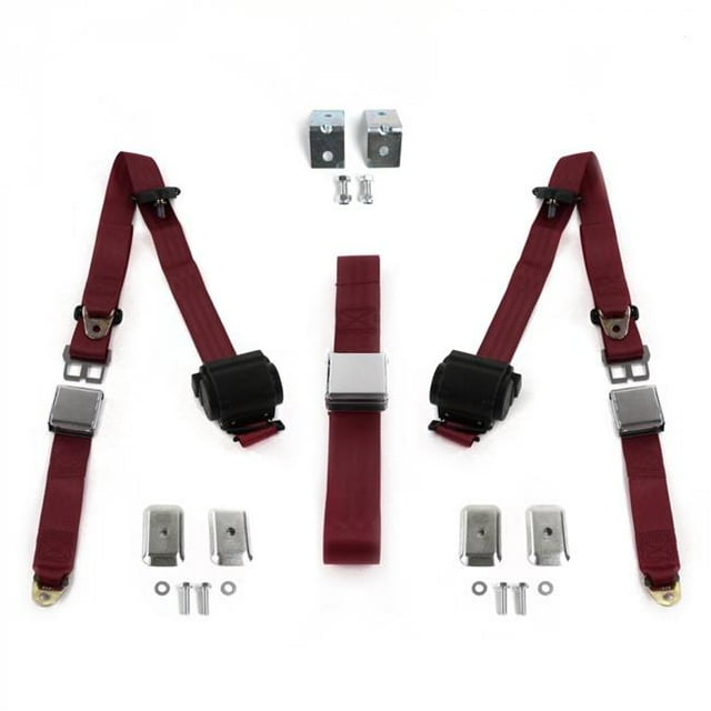 Kit de Ceinture de Sécurité de Banquette Rétractable Burgandy avec Bracketry pour Avion AMX 1967-1974 3 Points - 3 Ceintures